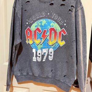 AC/DC Gray Sweatshirt with Red-Yellow Logo and Blue-Green Globe Graphic Sz 2X